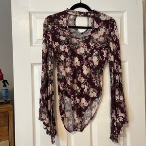 Floral Long Sleeve Women's Top with Keyhole Neckline